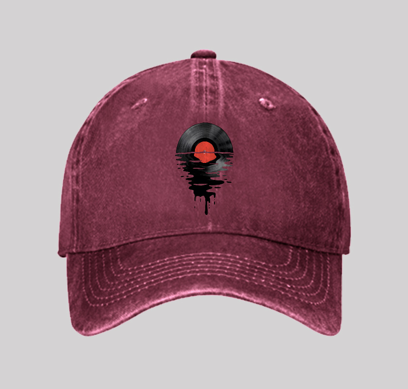Vinyl LP Music Record Sunset Red Geek Washed Vintage Baseball Cap