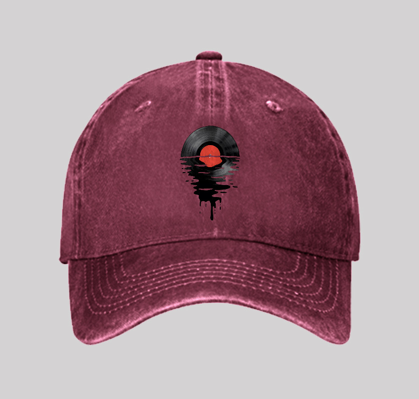 Vinyl LP Music Record Sunset Red Geek Washed Vintage Baseball Cap
