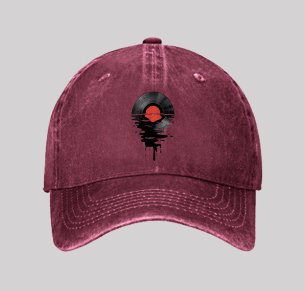 Vinyl LP Music Record Sunset Red Geek Washed Vintage Baseball Cap