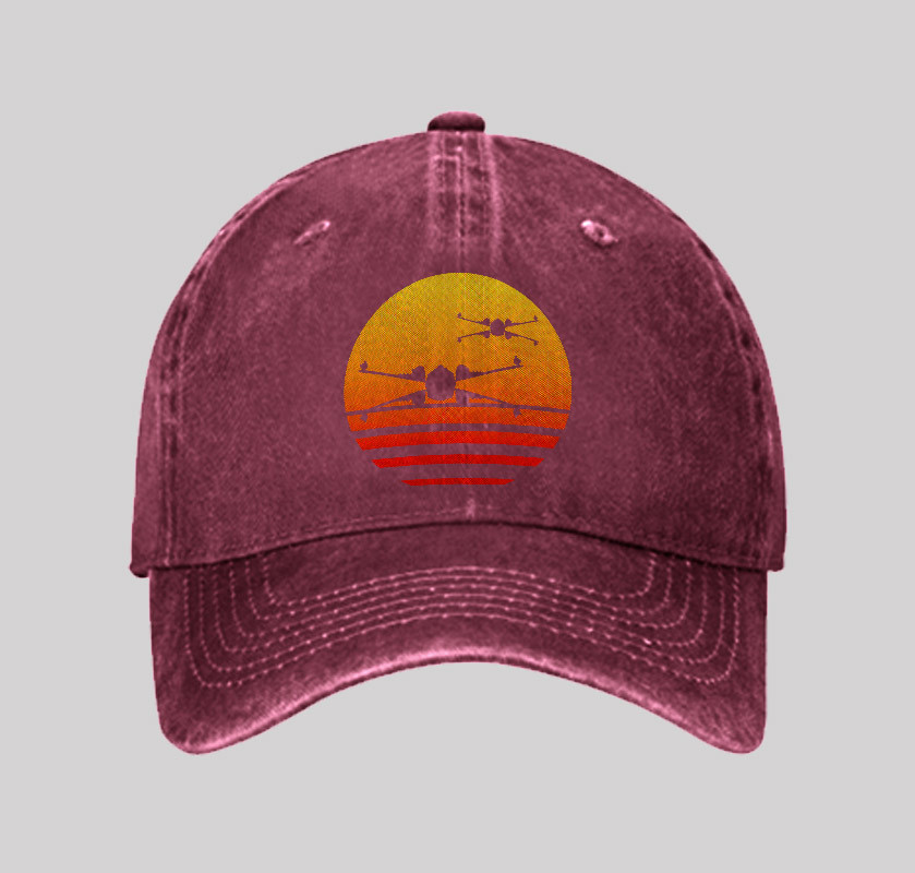 Sunset Wing Starfighter Geek Washed Vintage Baseball Cap