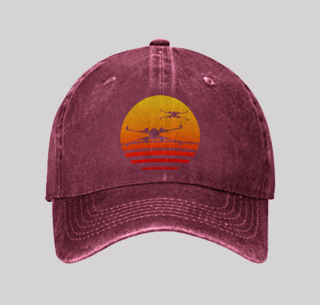 Sunset Wing Starfighter Geek Washed Vintage Baseball Cap