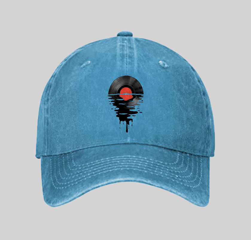 Vinyl LP Music Record Sunset Red Geek Washed Vintage Baseball Cap