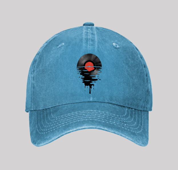 Vinyl LP Music Record Sunset Red Geek Washed Vintage Baseball Cap