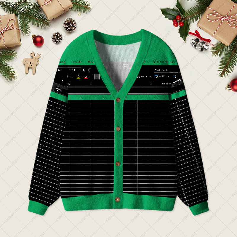 Excel Funny Night Mode Geek Ugly Cardigan Sweaters 