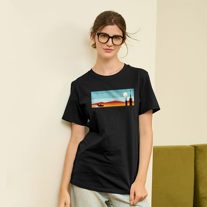 Desert Sunset Rocket Silhouette Geek T-Shirt
