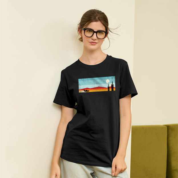 Desert Sunset Rocket Silhouette Geek T-Shirt