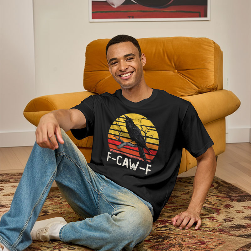 F CAW F Vintage Sunset Raven Graphic Geek T-Shirt