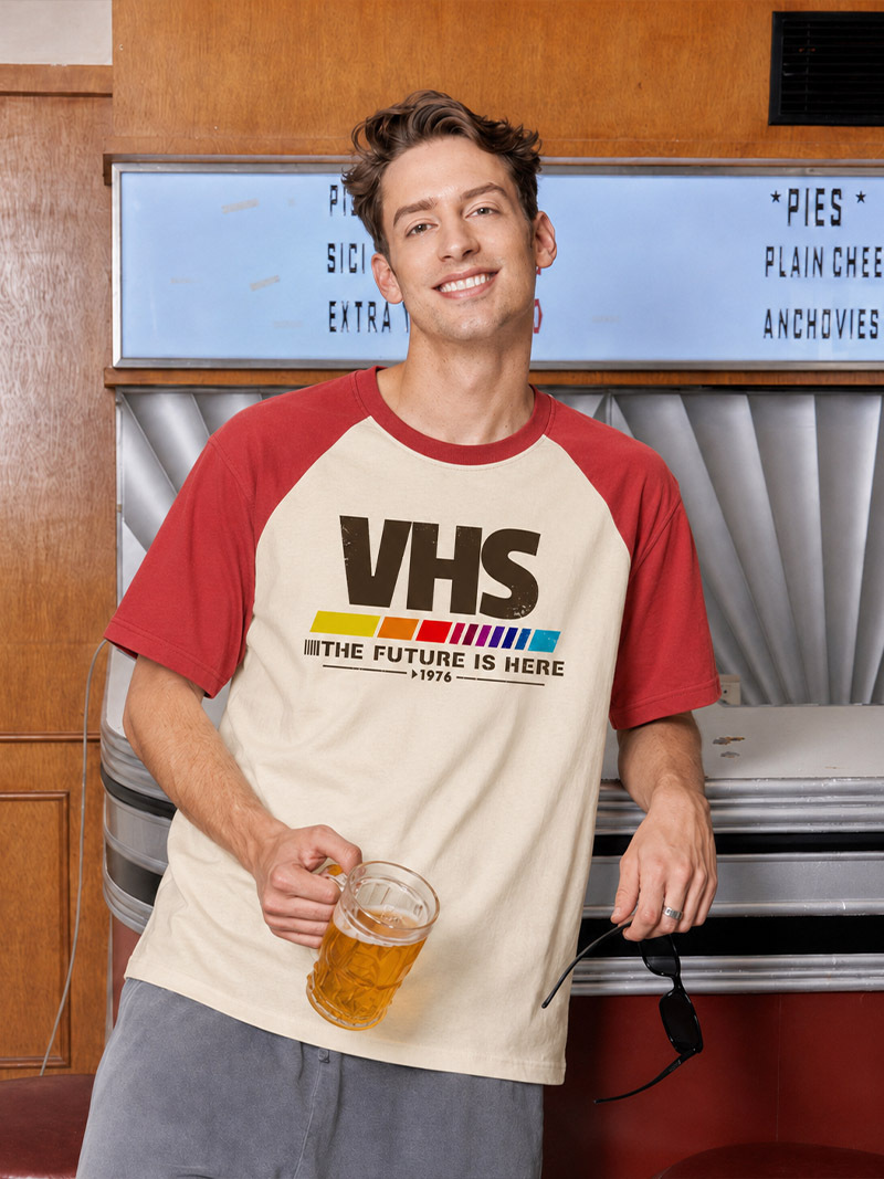 VHS The Future Is Here Geek Retro Raglan T-Shirt