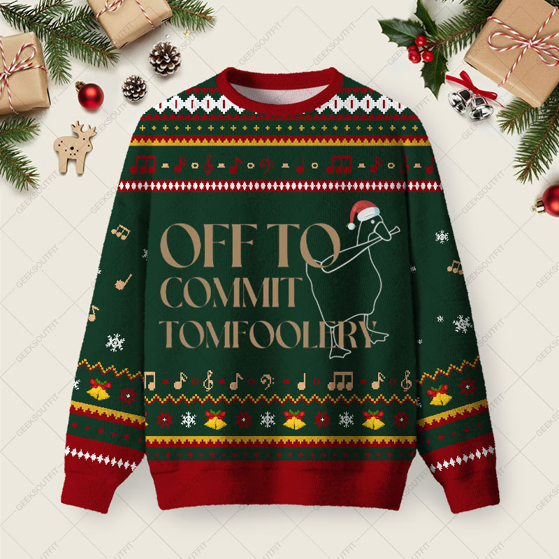 Geeksoutfit Off To Commit Ugly Christmas Fuzzy Fleece Sweatshirt for Sale