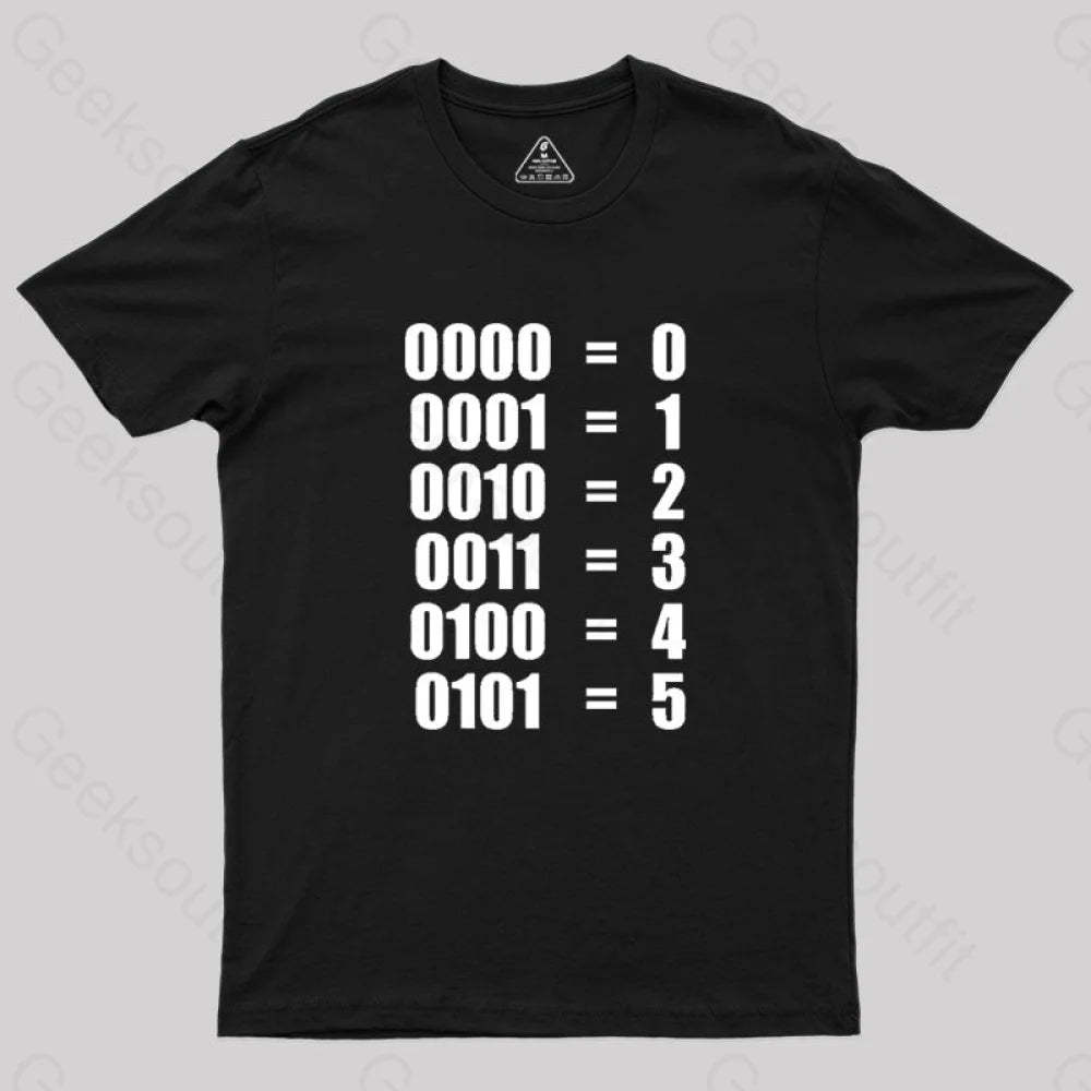 0 - 5 Binary Numbers Decimal Geek T-Shirt Black / S