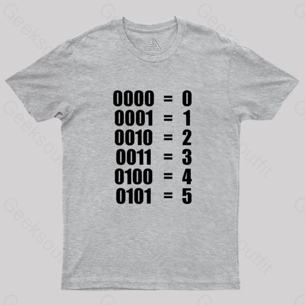 0 - 5 Binary Numbers Decimal Geek T-Shirt Grey / S