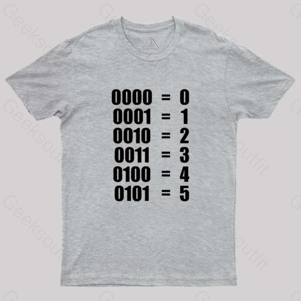 0 - 5 Binary Numbers Decimal Geek T-Shirt Grey / S