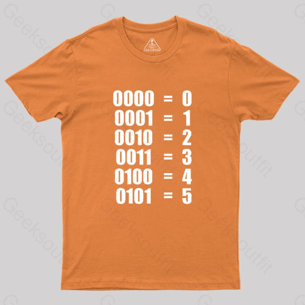 0 - 5 Binary Numbers Decimal Geek T-Shirt Orange / S