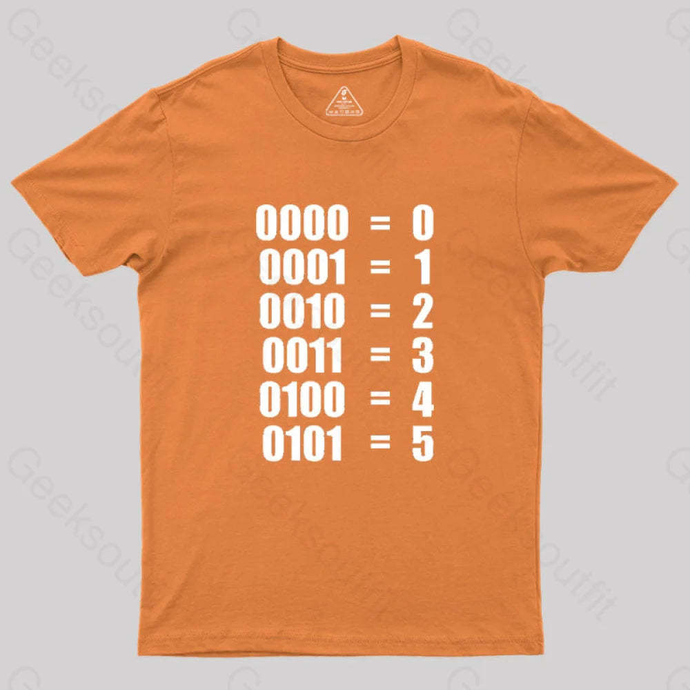 0 - 5 Binary Numbers Decimal Geek T-Shirt Orange / S