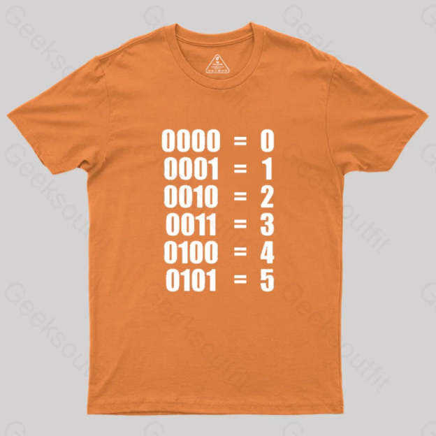 0 - 5 Binary Numbers Decimal Geek T-Shirt Orange / S