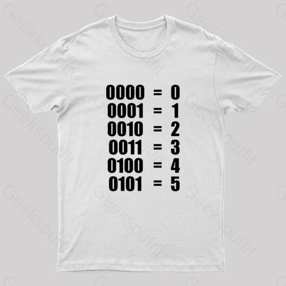 0 - 5 Binary Numbers Decimal Geek T-Shirt White / S