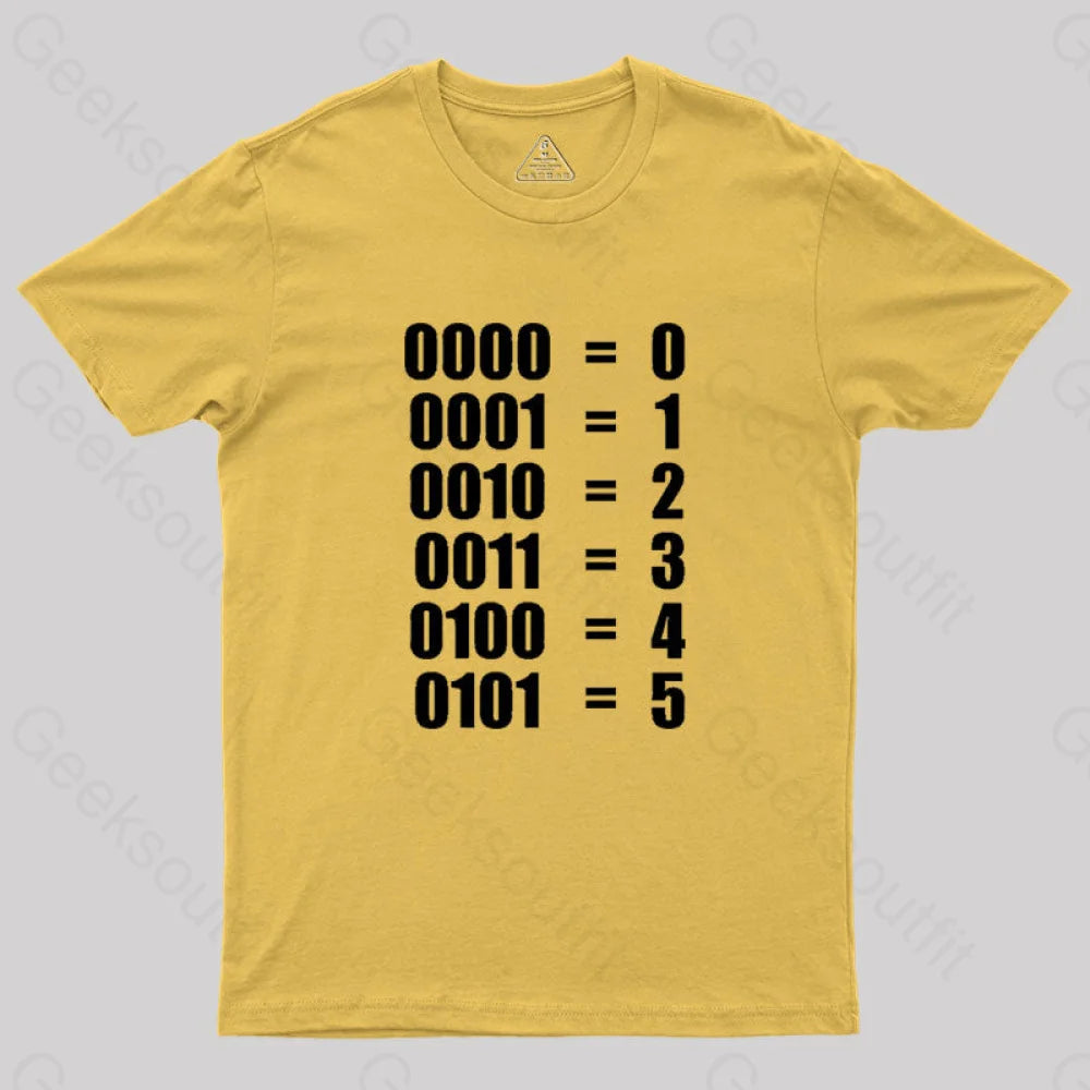0 - 5 Binary Numbers Decimal Geek T-Shirt Yellow / S
