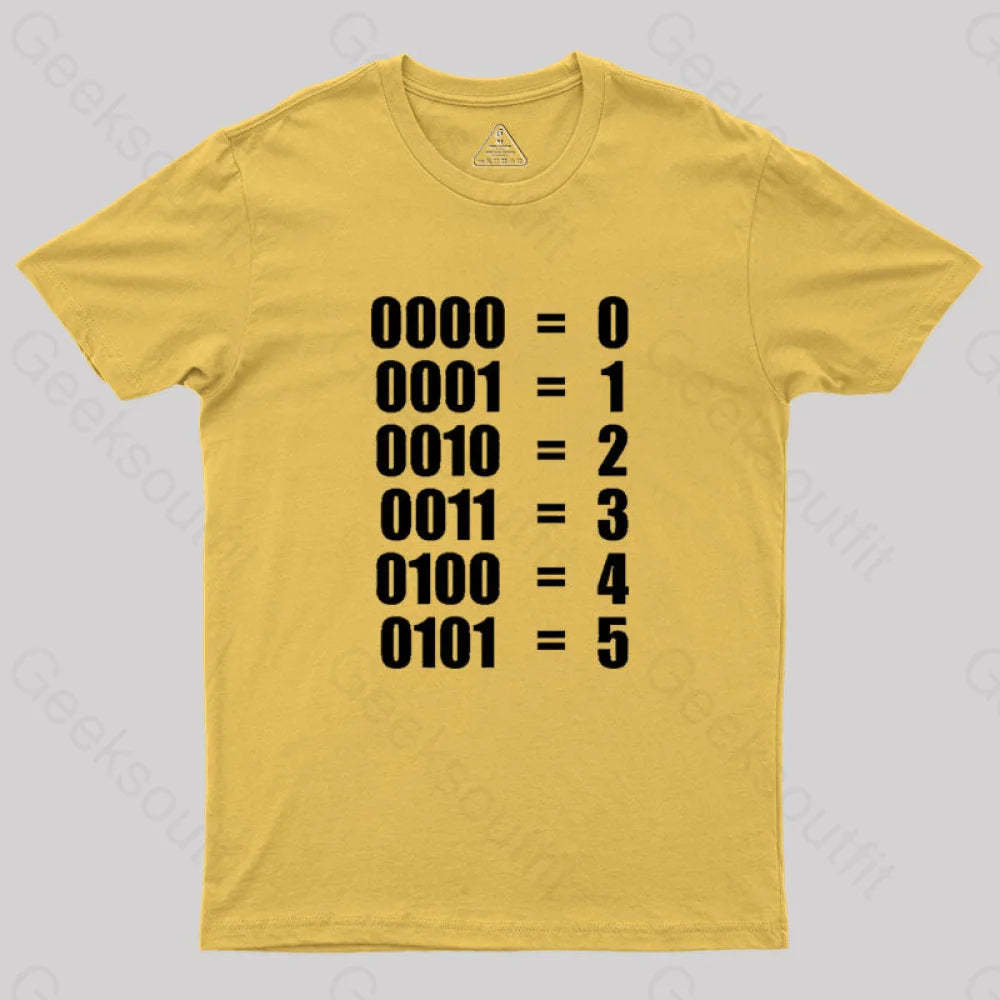 0 - 5 Binary Numbers Decimal Geek T-Shirt Yellow / S