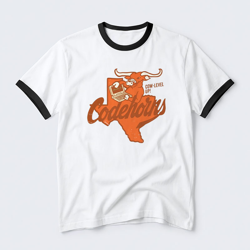 Cow-Level Up Geek Retro Ringer T-Shirt