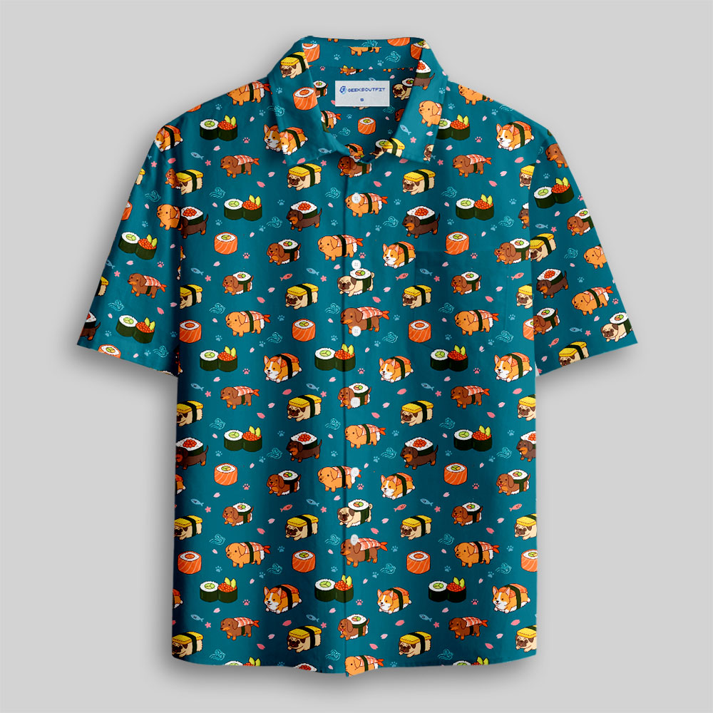 Ocean Sushi Pup Button Up Pocket Shirt