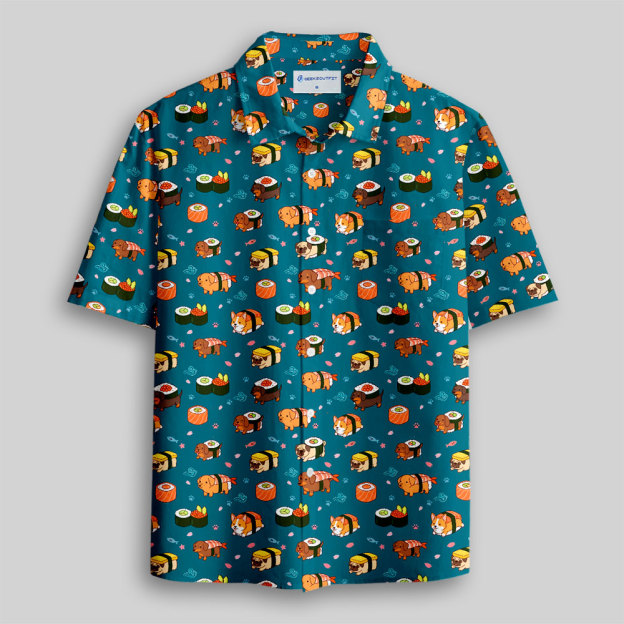 Ocean Sushi Pup Button Up Pocket Shirt