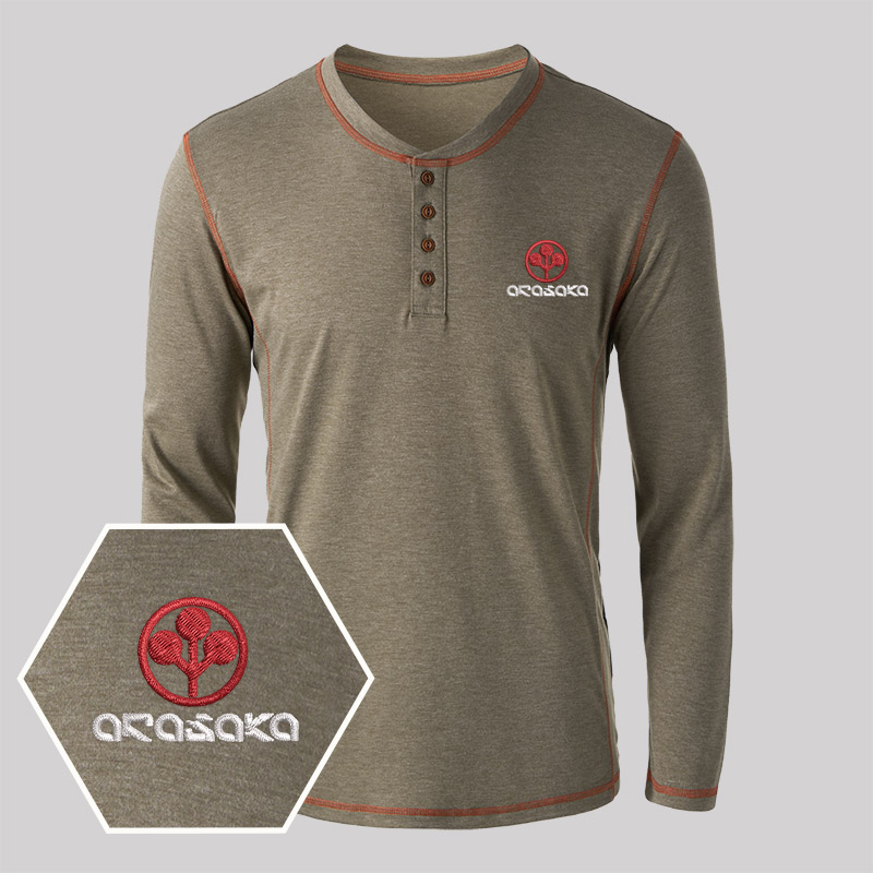 Arasaka Elite Geek Embroidered Long Sleeve Henley Shirts