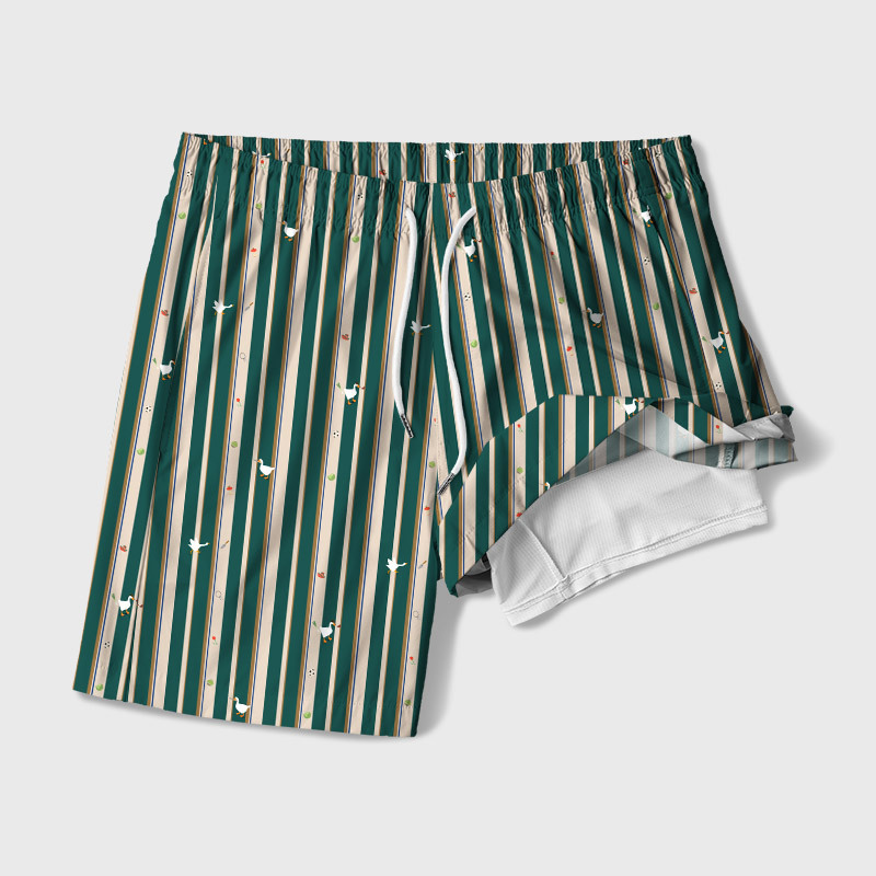 Striped Goose Green Geek Hawaiian Swim Trunks