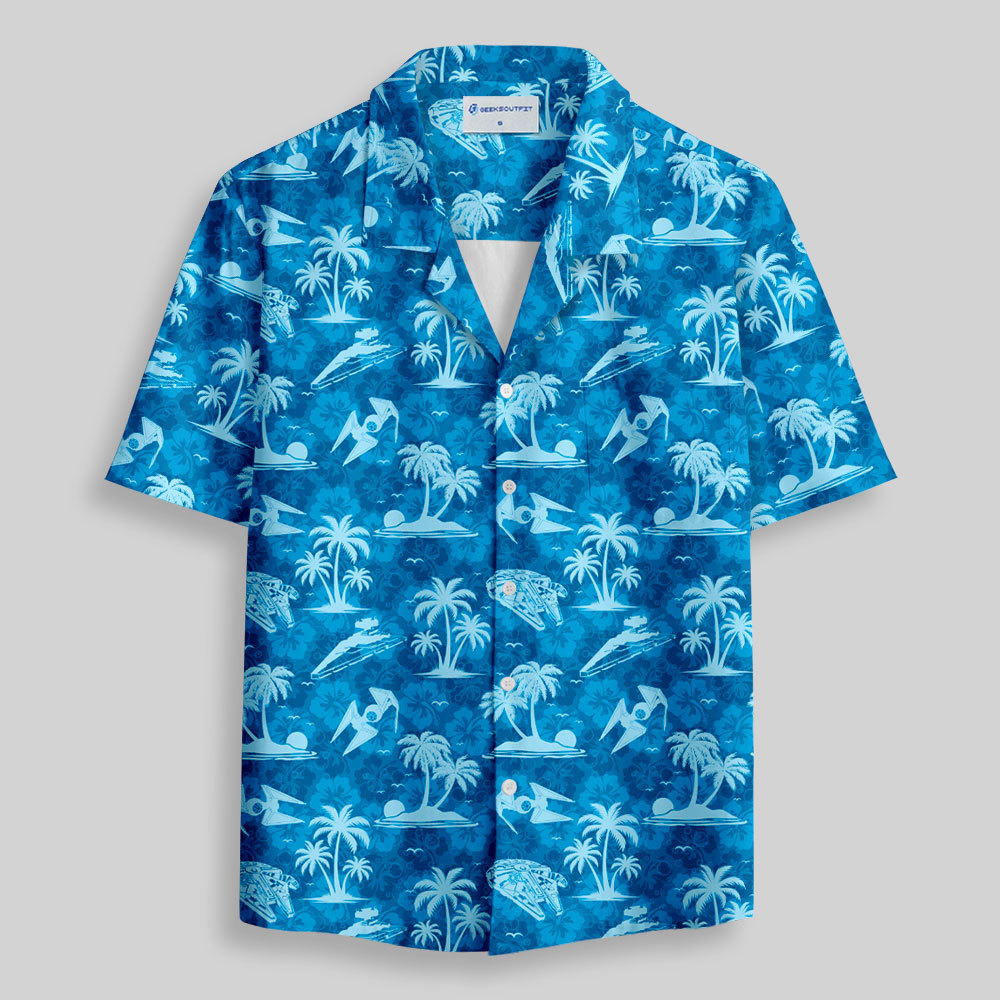 Aircraft Hawaii Blue Button Up Pocket Shirt