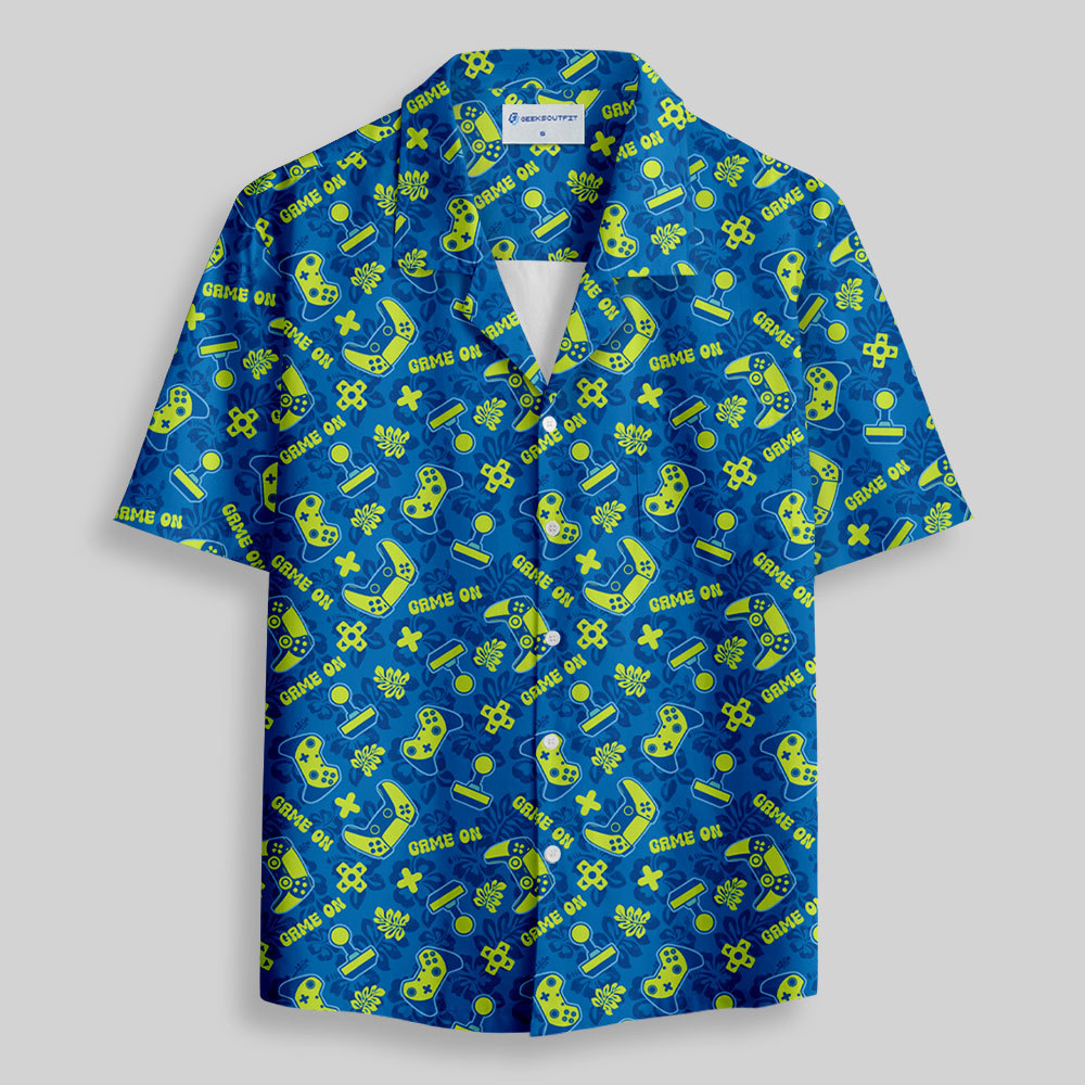 Game on Yellow Gamepad Button Up Pocket Shirt