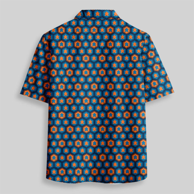 Meeple Hexagon Pattern Button Up Pocket Shirt
