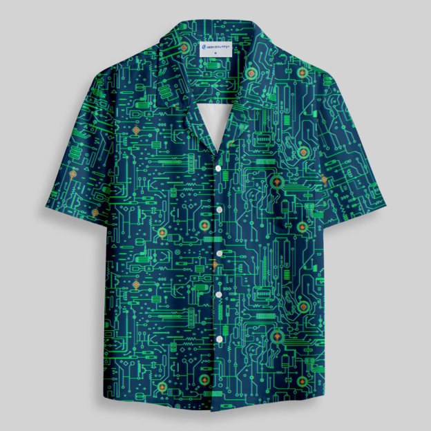 Faulty Circuit Board Green Button Up Pocket Shirt