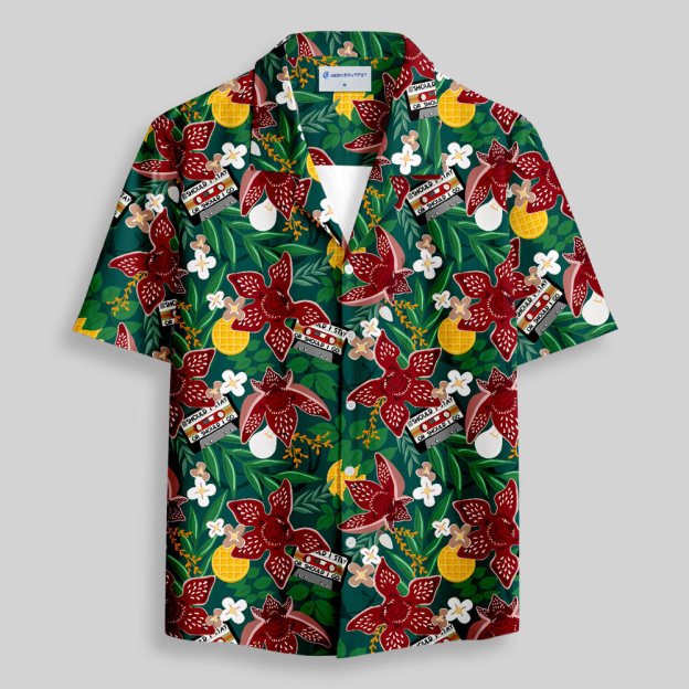Stranger Things Jungle Piranha Button Up Pocket Shirt