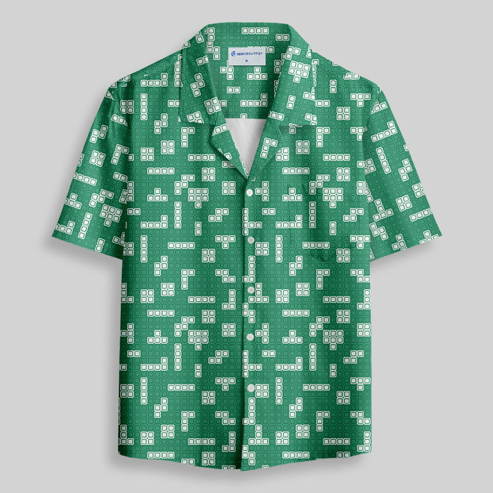 Retro Russian Games Green Button Up Pocket Shirt