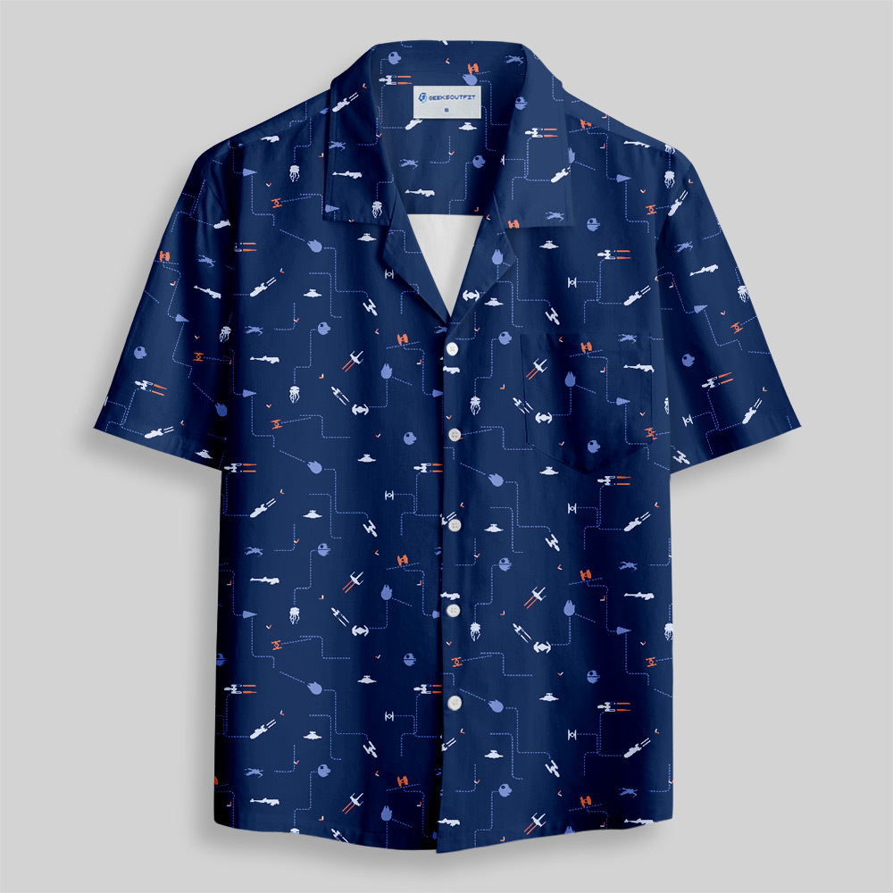 Spaceship Icon Blue Button Up Pocket Shirt