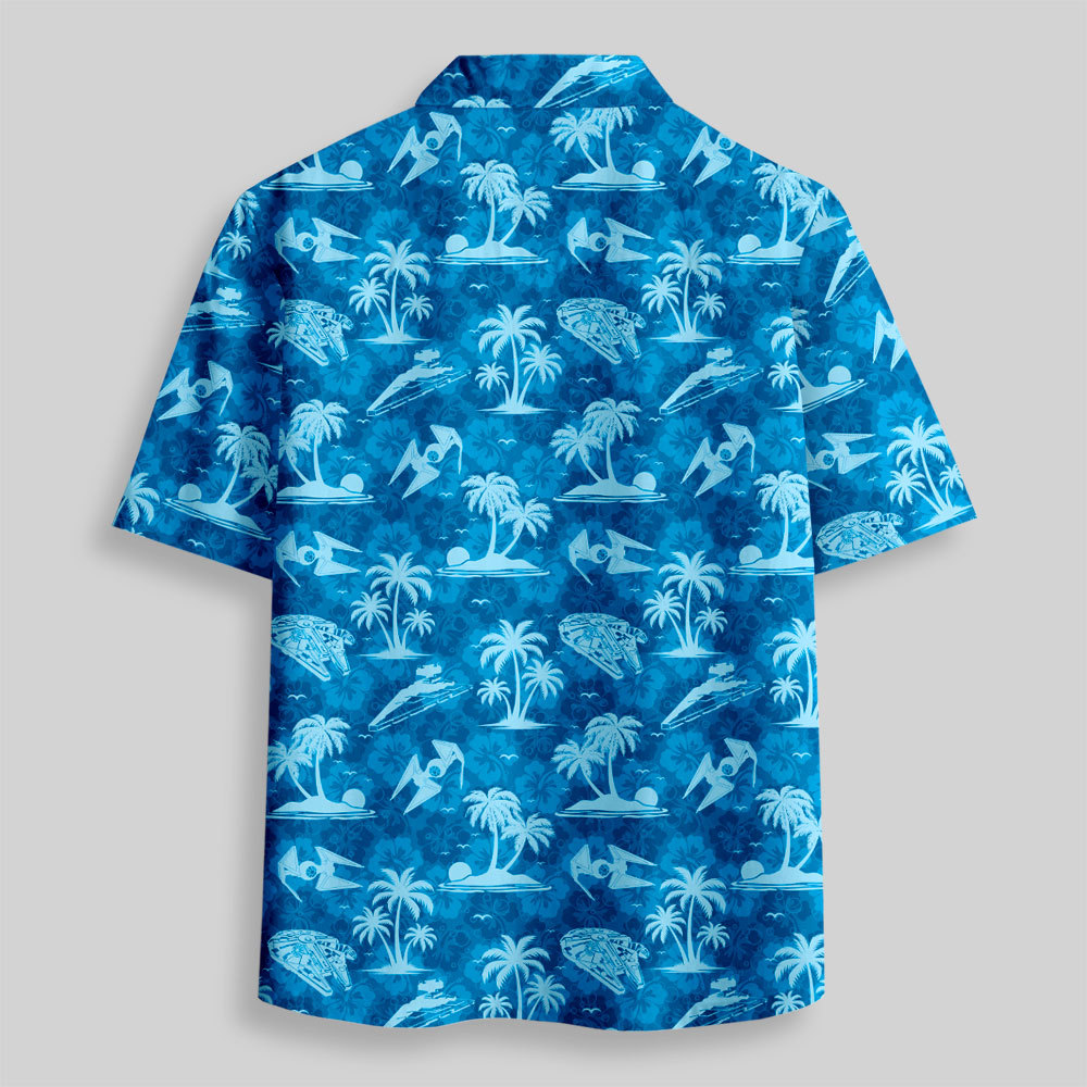 Aircraft Hawaii Blue Button Up Pocket Shirt
