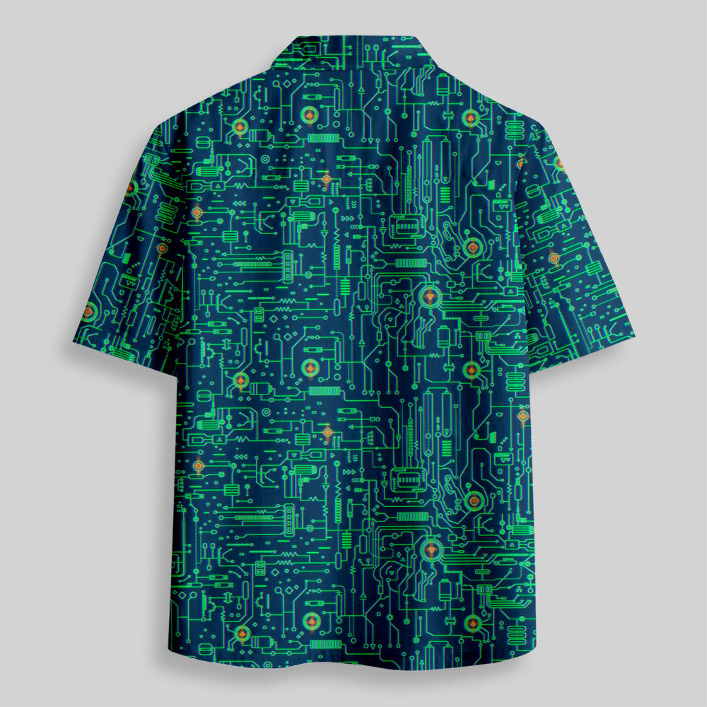 Faulty Circuit Board Green Button Up Pocket Shirt