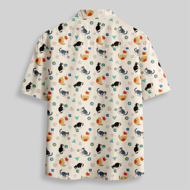 Feline Fun with DnD Dice White Button Up Pocket Shirt