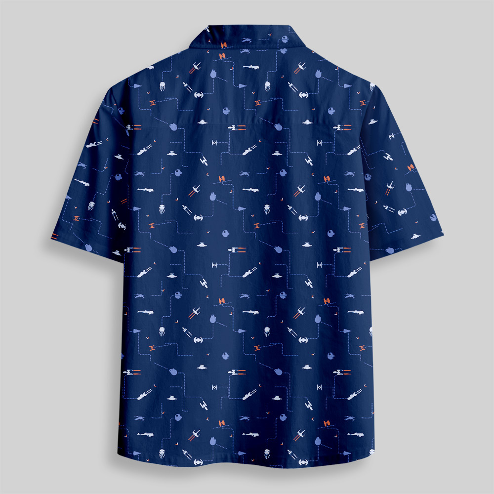 Spaceship Icon Blue Button Up Pocket Shirt