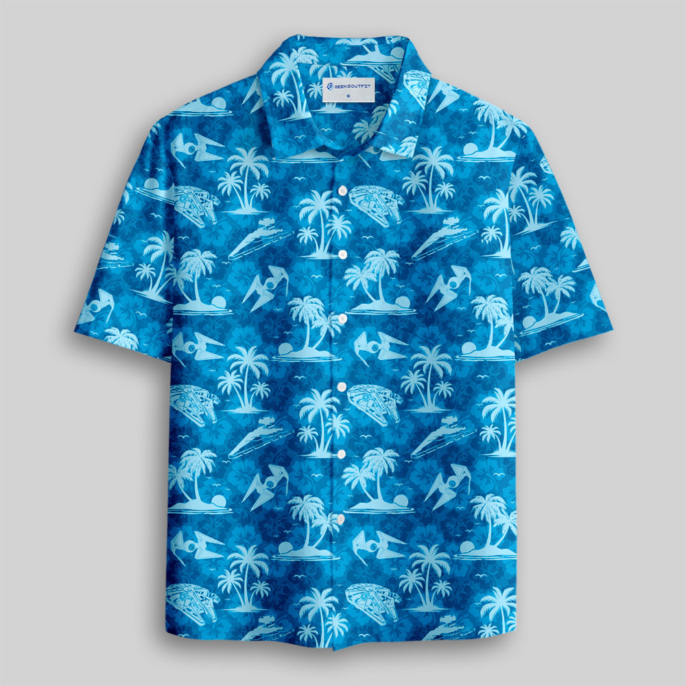 Aircraft Hawaii Blue Button Up Pocket Shirt