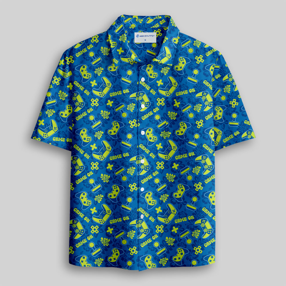 Game on Yellow Gamepad Button Up Pocket Shirt