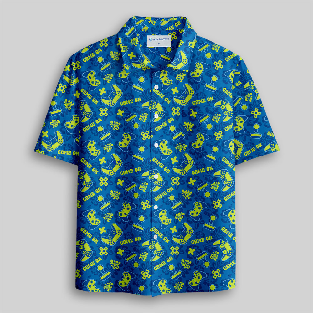 Game on Yellow Gamepad Button Up Pocket Shirt