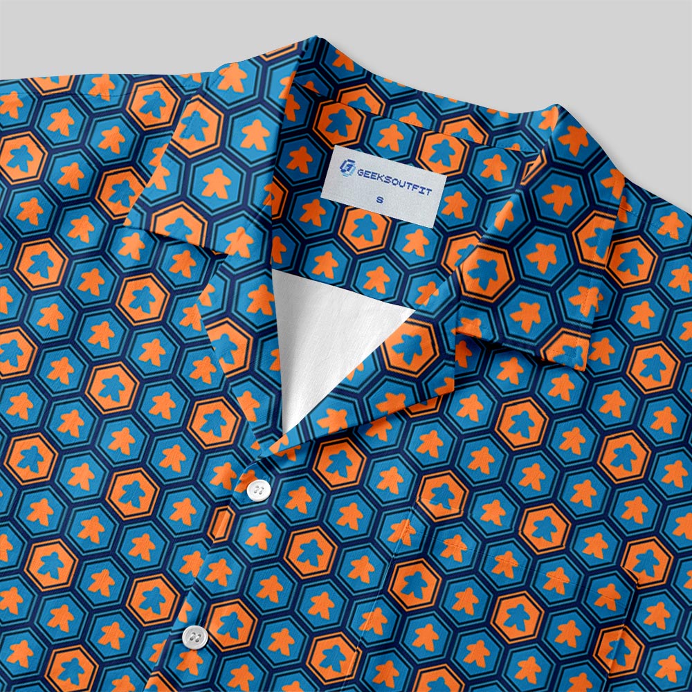 Meeple Hexagon Pattern Button Up Pocket Shirt