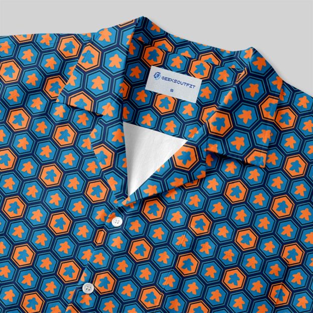 Meeple Hexagon Pattern Button Up Pocket Shirt