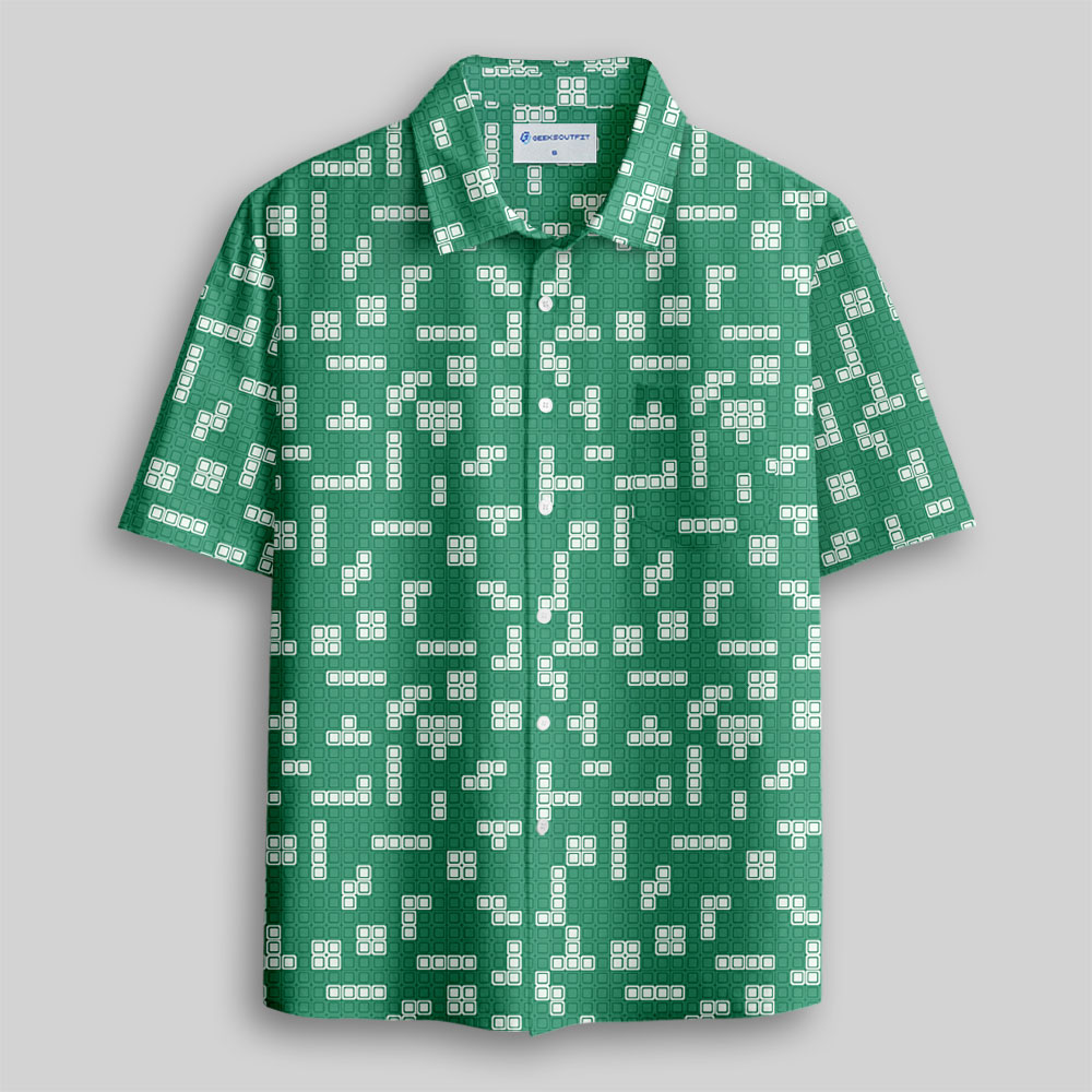 Retro Russian Games Green Button Up Pocket Shirt