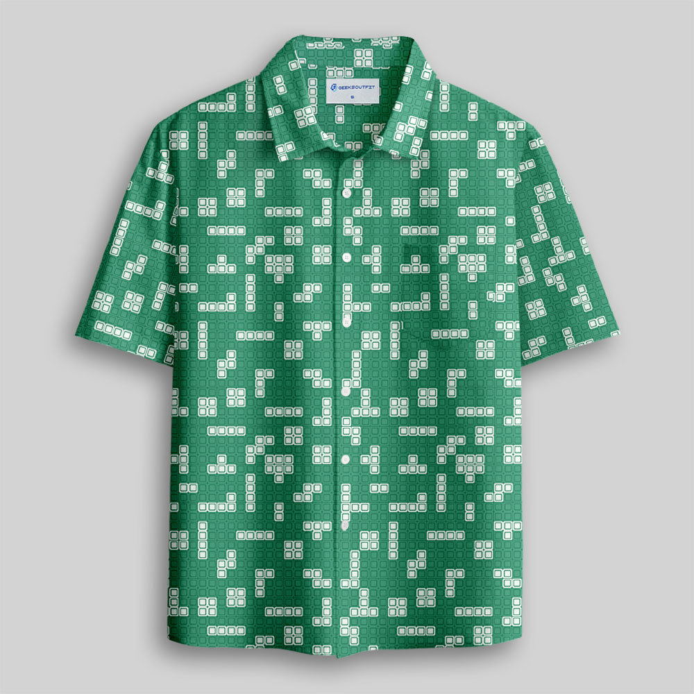 Retro Russian Games Green Button Up Pocket Shirt