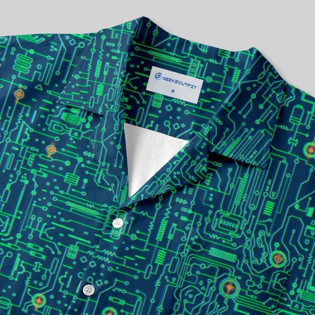 Faulty Circuit Board Green Button Up Pocket Shirt