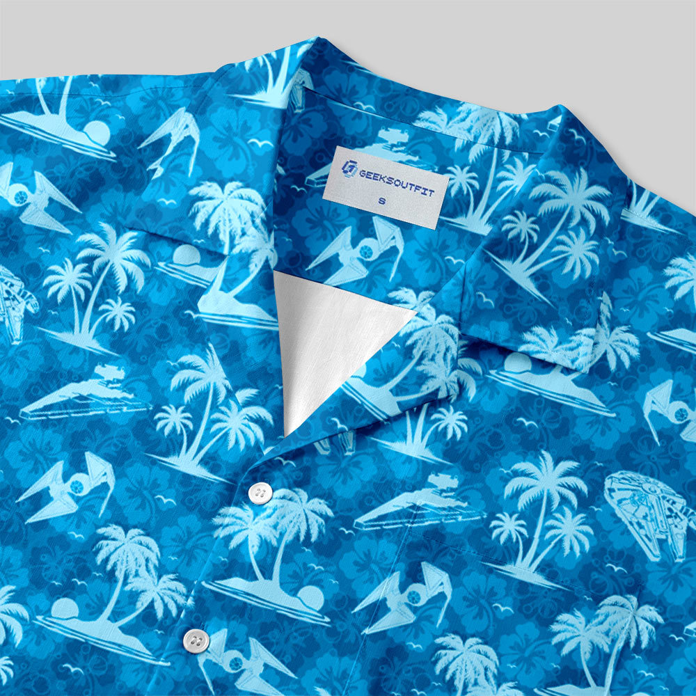 Aircraft Hawaii Blue Button Up Pocket Shirt