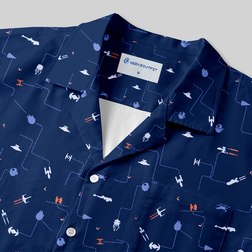 Spaceship Icon Blue Button Up Pocket Shirt