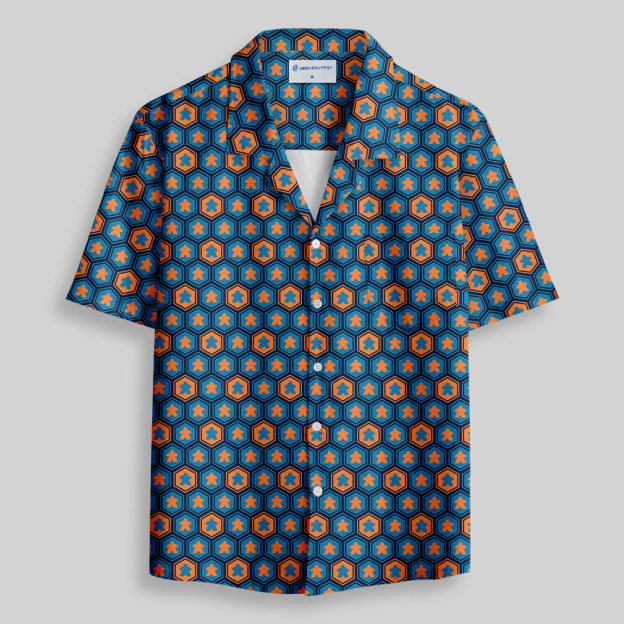 Meeple Hexagon Pattern Button Up Pocket Shirt