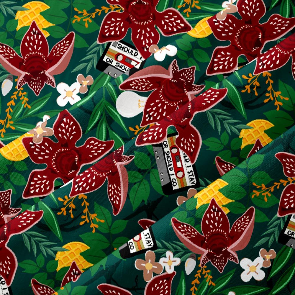 Stranger Things Jungle Piranha Button Up Pocket Shirt